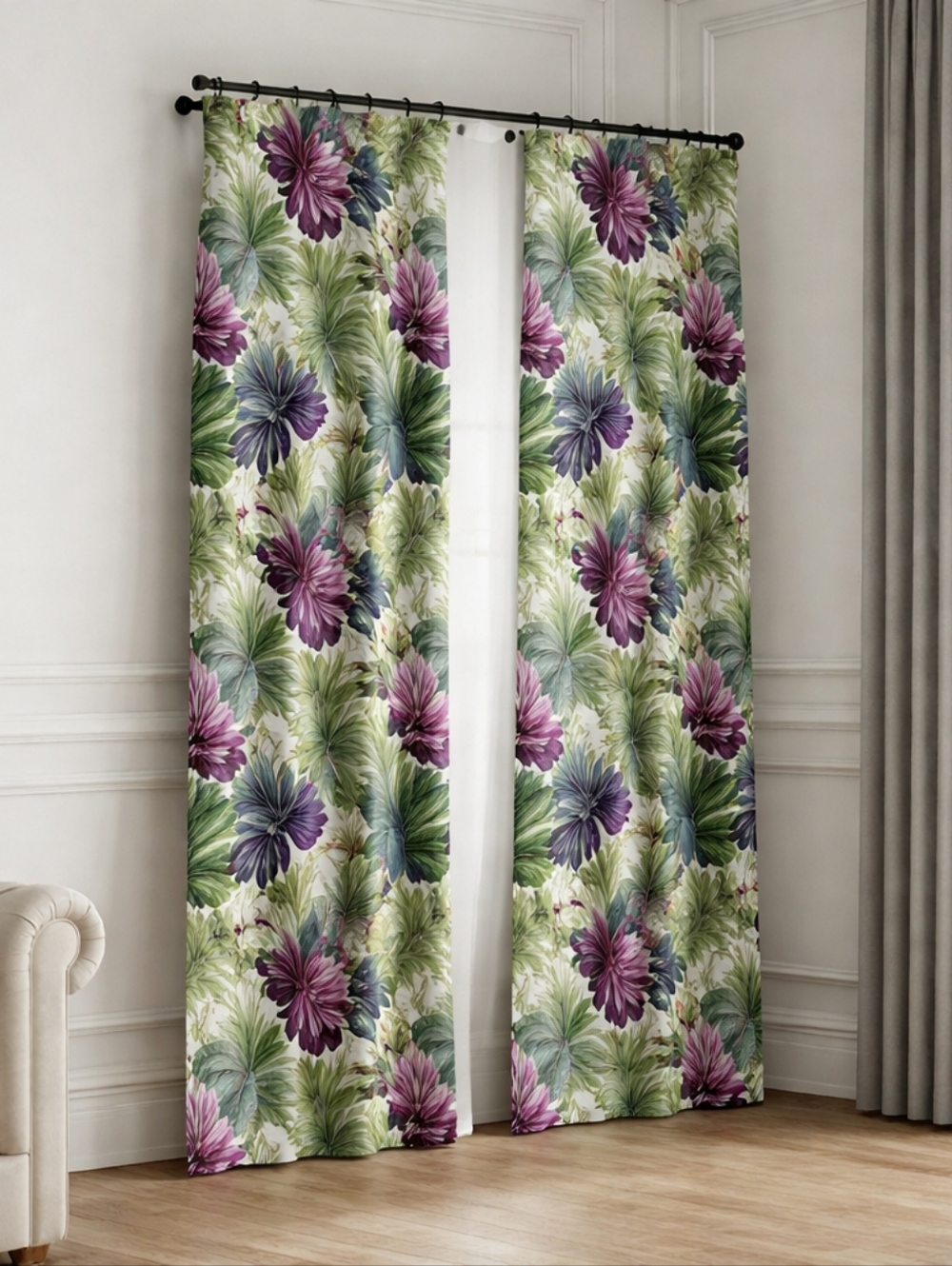 Tranquil Retro Tropical Motif Pocket Top Blackout Curtains